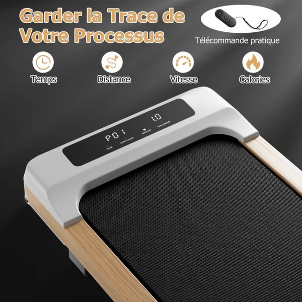 Tapis de Course Électrique 1,3-6KM/H Moteur 2,25HP à Roulettes Charge 120 kg avec Télécommande Écran LED 15 Programmes Gris