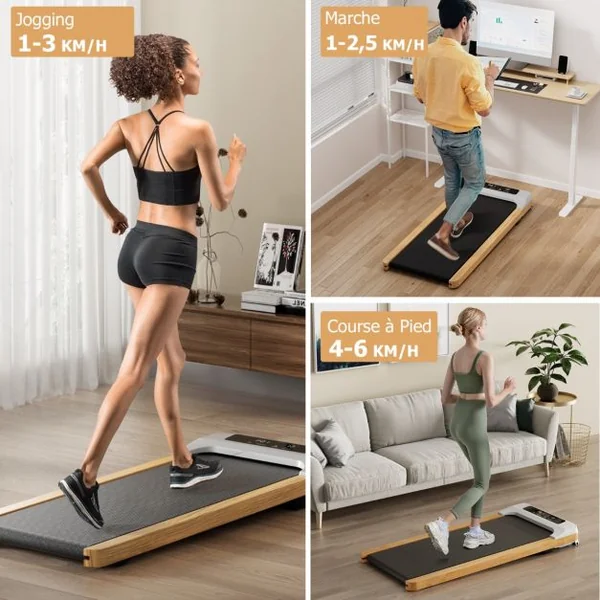 Tapis de Course Électrique 1,3-6KM/H Moteur 2,25HP à Roulettes Charge 120 kg avec Télécommande Écran LED 15 Programmes Gris