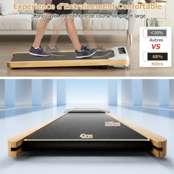Tapis de Course Électrique 1,3-6KM/H Moteur 2,25HP à Roulettes Charge 120 kg avec Télécommande Écran LED 15 Programmes Gris