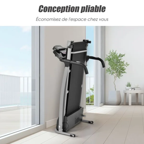 Tapis de Course Électrique Pliable avec Écran et Moniteur de Fréquence Cardiaque avec Vitesse de 1 à 10 km/h et 12 Programmes Noir