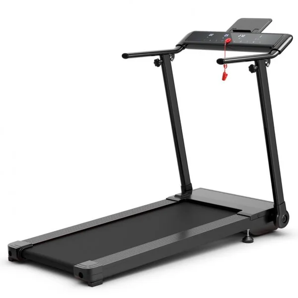 Tapis de Course/Marche Pliable 500W 12 Programmes Prédéfinis 0,8-9,6 Km/h Ecran Tactile LED 4 Touches de Raccourci Noir Support pour Ipad