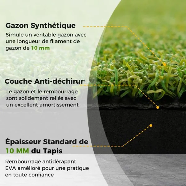 Tapis de Frappe de Golf 152 x 92 cm avec 2 Positions de Tee et 2 Bâtons d'Alignement 6 Trous de Tee Pré-percés pour Intérieure/Extérieure