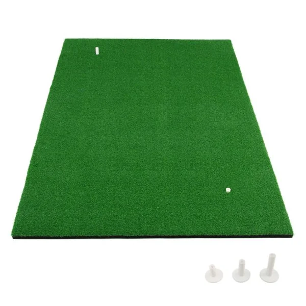 Tapis de Frappe de Golf 1,5 x 1m avec 2 Positions de Tee et 3 Tees en Caoutchouc Inclus pour Intérieur et Extérieur