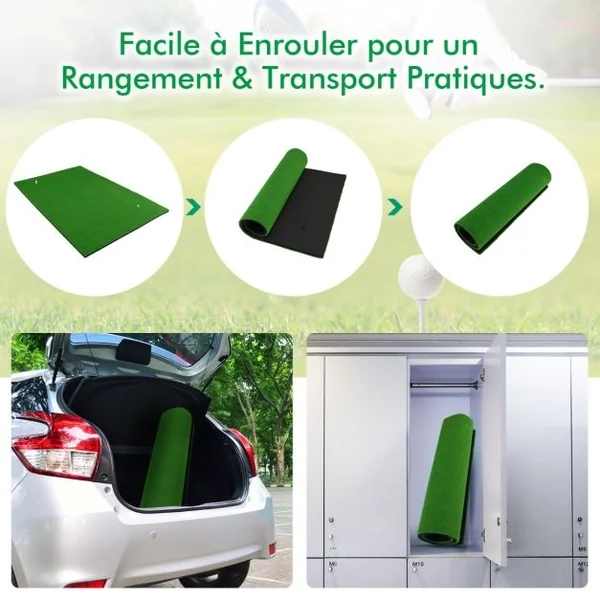 Tapis de Frappe de Golf 1,5 x 1m avec 2 Positions de Tee et 3 Tees en Caoutchouc Inclus pour Intérieur et Extérieur