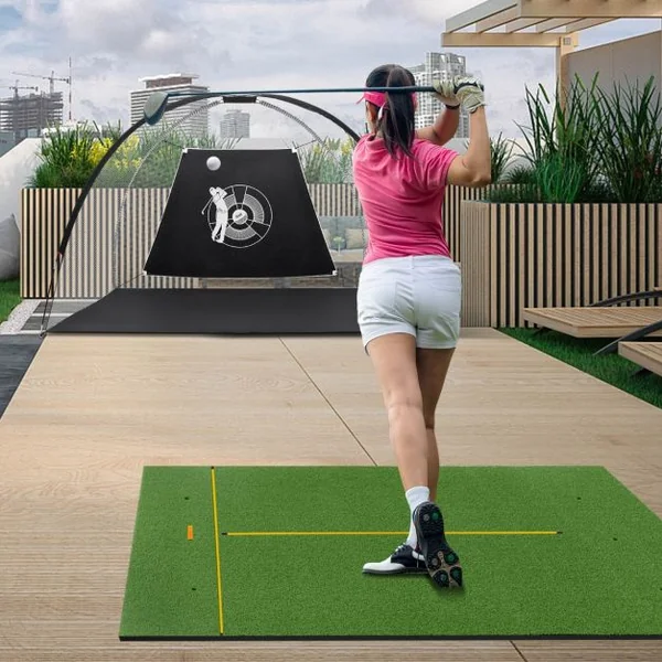 Tapis de Frappe pour Entraînement de Golf avec Gazon Synthétique 2 Tees de golf 2 Bâtons d'Alignement Trous de Tee Pré-percés 152 x 92 cm/152 x 117 cm