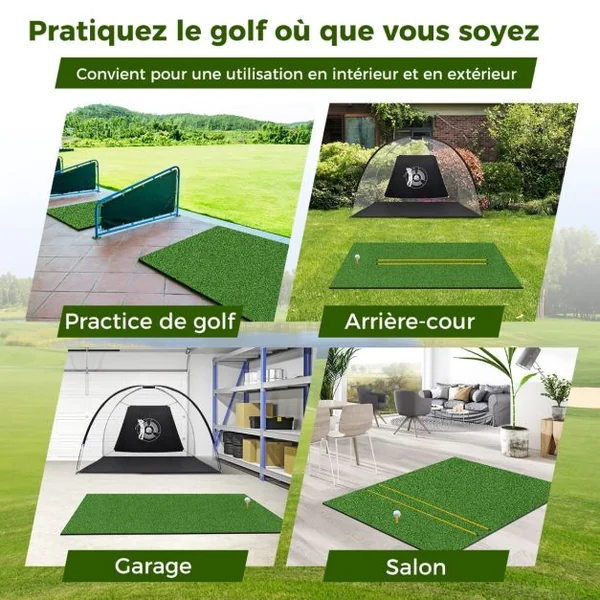Tapis de Frappe pour Entraînement de Golf avec Gazon Synthétique 2 Tees de golf 2 Bâtons d'Alignement Trous de Tee Pré-percés 152 x 92 cm/152 x 117 cm