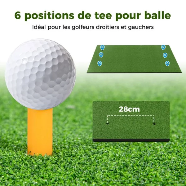 Tapis de Frappe pour Entraînement de Golf avec Gazon Synthétique 2 Tees de golf 2 Bâtons d'Alignement Trous de Tee Pré-percés 152 x 92 cm/152 x 117 cm