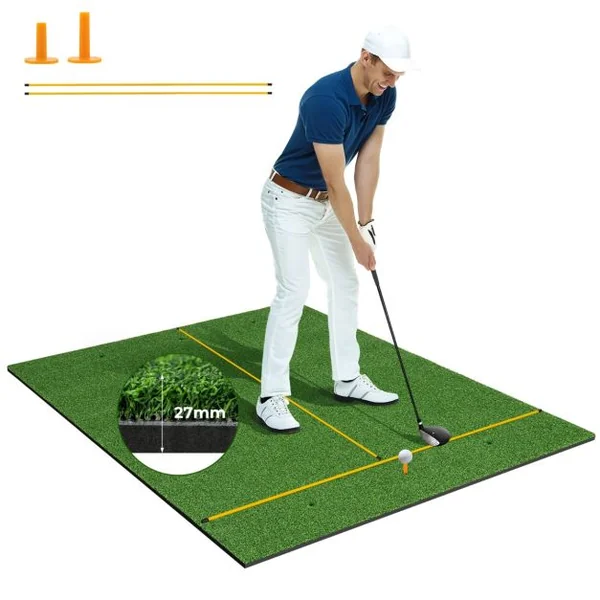 Tapis de Frappe pour Entraînement de Golf avec Gazon Synthétique 2 Tees de golf 2 Bâtons d'Alignement Trous de Tee Pré-percés Épaisseur 27 mm 152 x 92 cm/152 x 117 cm
