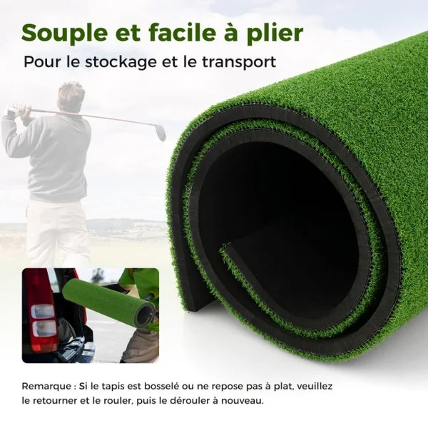 Tapis de Frappe pour Entraînement de Golf avec Gazon Synthétique 2 Tees de golf 2 Bâtons d'Alignement Trous de Tee Pré-percés Épaisseur 27 mm 152 x 92 cm/152 x 117 cm