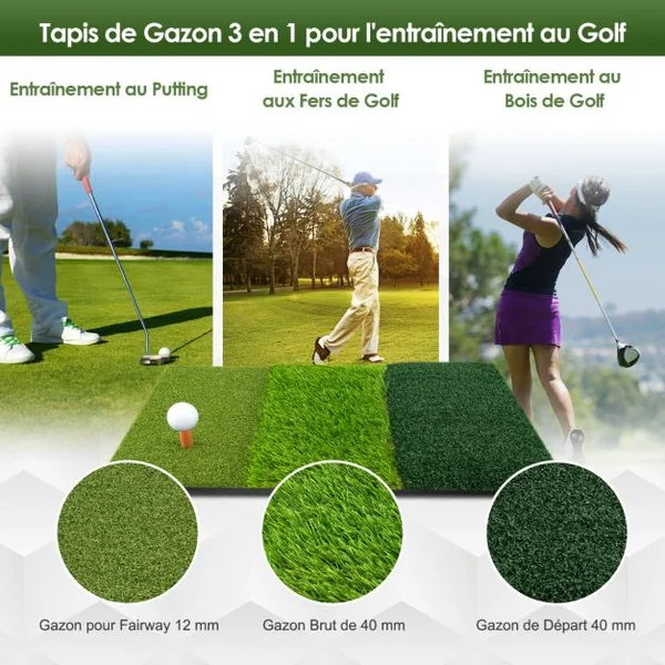 Tapis de Golf Portable 65 x 42 cm Tapis d’Entraînement Herbe de Golf pour Intérieur / Extérieur