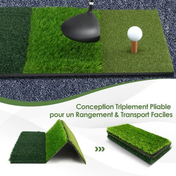 Tapis de Golf Portable 65 x 42 cm Tapis d’Entraînement Herbe de Golf pour Intérieur / Extérieur