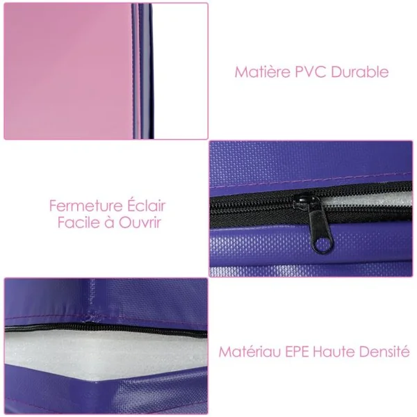Tapis de Gymnastique Incliné 150 x 75 x 36 cm Matelas de Gym Angle Droit Pliable avec Poignée de Transport Surface Anti-déchirure Rose