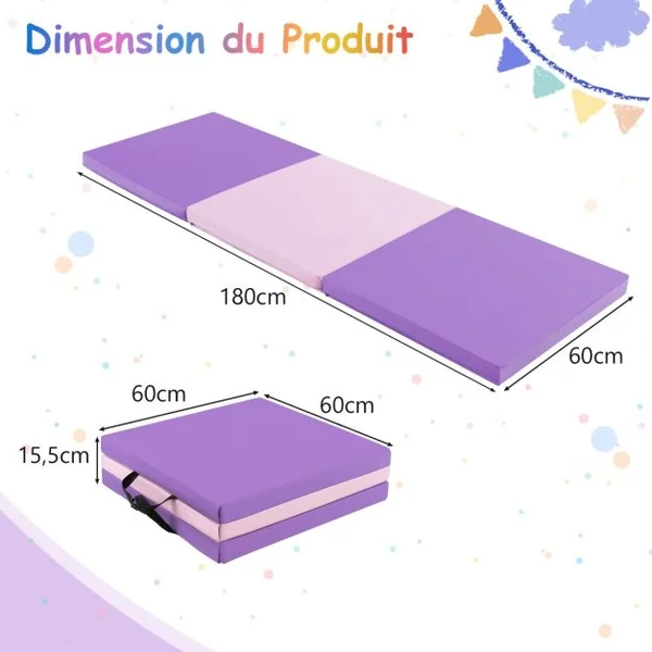 Tapis de Gymnastique Pliable en 3 Parties Antidérapant avec 2 Poignées Tapis de Chute de Yoga 10 Couleurs au Choix