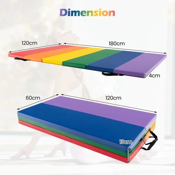 Tapis de Gymnastique Pliable Epais à 3 Panneaux Matelas d'Entrainement Léger en Mousse et PU avec Poignées de Transport Multicolore