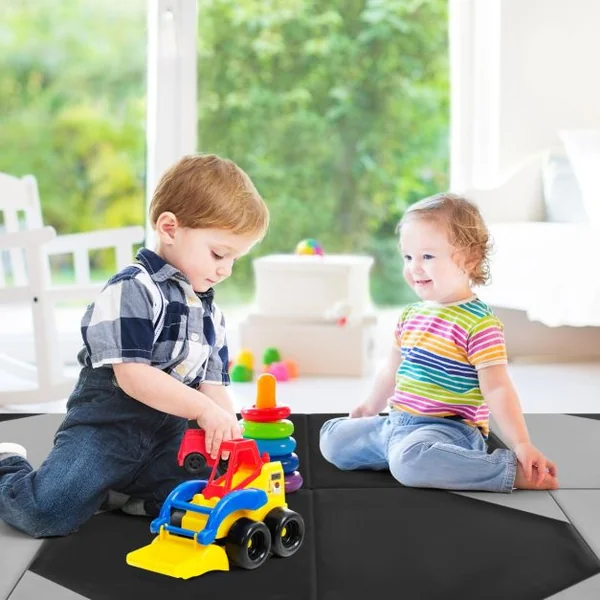 Tapis de Gymnastique Pliable Epais à 4 Panneaux Matelas d'Entrainement en Mousse et PU avec Poignées Attaches Auto-agrippantes Gris/Rose/Violet