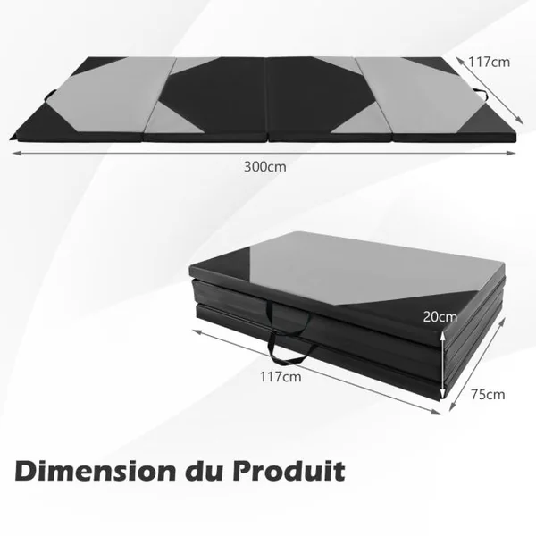 Tapis de Gymnastique Pliable Epais à 4 Panneaux Matelas d'Entrainement en Mousse et PU avec Poignées Attaches Auto-agrippantes Gris/Rose/Violet