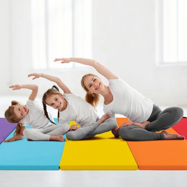 Tapis de Gymnastique Pliable Epais à 5 Panneaux Matelas d'Entrainement Léger en Mousse et PU avec Poignées de Transport Multicolore