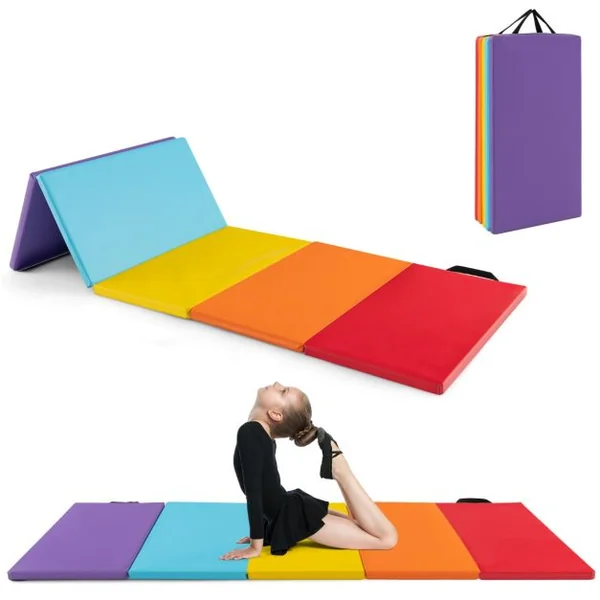Tapis de Gymnastique Pliable Epais à 5 Panneaux Matelas d'Entrainement Léger en Mousse et PU avec Poignées de Transport Multicolore