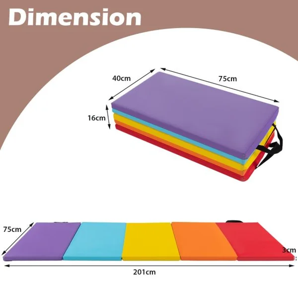 Tapis de Gymnastique Pliable Epais à 5 Panneaux Matelas d'Entrainement Léger en Mousse et PU avec Poignées de Transport Multicolore