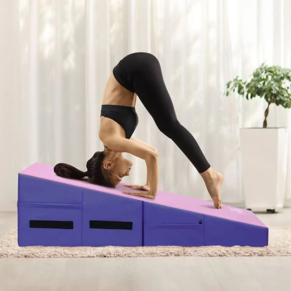 Tapis de Gymnastique Pliable Incliné 120 x 60 x 35 cm avec Poignée et Fermetures Éclair Surface en PVC Anti-déchirure Exercice Aérobic Rose+Violet
