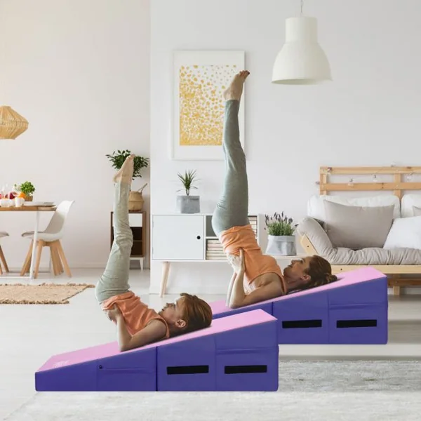 Tapis de Gymnastique Pliable Incliné 120 x 60 x 35 cm avec Poignée et Fermetures Éclair Surface en PVC Anti-déchirure Exercice Aérobic Rose+Violet