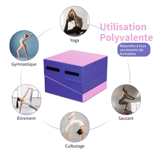Tapis de Gymnastique Pliable Incliné 120 x 60 x 35 cm avec Poignée et Fermetures Éclair Surface en PVC Anti-déchirure Exercice Aérobic Rose+Violet