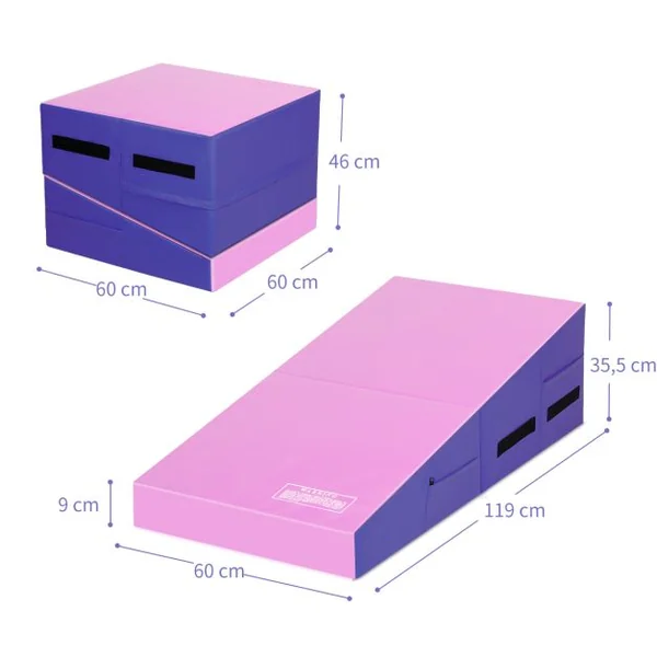 Tapis de Gymnastique Pliable Incliné 120 x 60 x 35 cm avec Poignée et Fermetures Éclair Surface en PVC Anti-déchirure Exercice Aérobic Rose+Violet