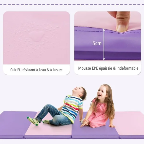 Tapis de Gymnastique Pliable Tapis Portable pour Fitness Yoga Sport Exercice en EPE et PU 240x120x5cm Bleu/Noir/Rose pale/Rose/Rose+Violet/Bleu+Rose