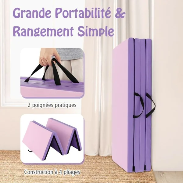 Tapis de Gymnastique Pliable Tapis Portable pour Fitness Yoga Sport Exercice en EPE et PU 240x120x5cm Bleu/Noir/Rose pale/Rose/Rose+Violet/Bleu+Rose