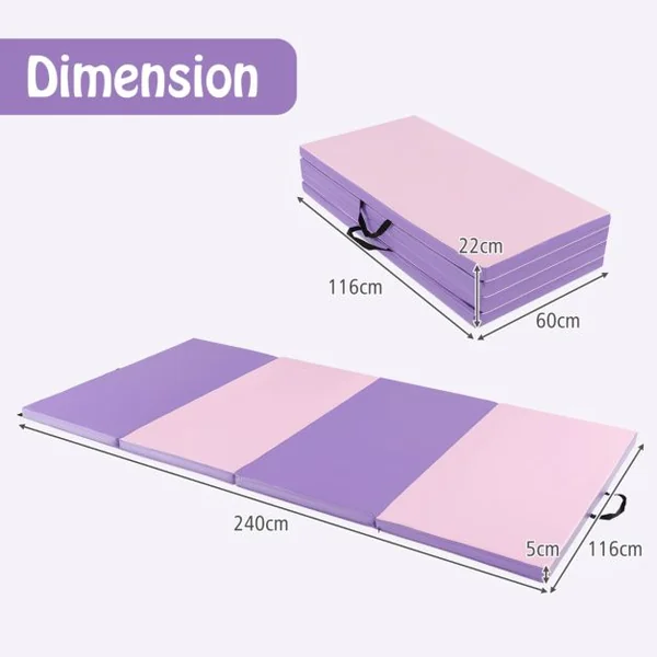 Tapis de Gymnastique Pliable Tapis Portable pour Fitness Yoga Sport Exercice en EPE et PU 240x120x5cm Bleu/Noir/Rose pale/Rose/Rose+Violet/Bleu+Rose