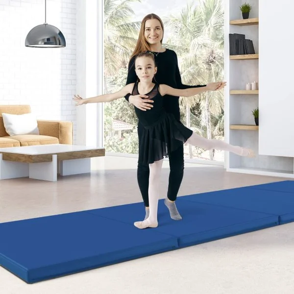 Tapis de Gymnastique Pliable à 4 Plis avec Poignées Tapis en cuir PU avec Attaches Auto-Agrippantes Entaînements de Base 9 Couleurs au Choix