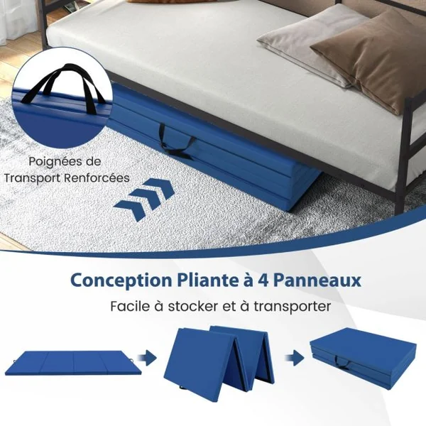 Tapis de Gymnastique Pliable à 4 Plis avec Poignées Tapis en cuir PU avec Attaches Auto-Agrippantes Entaînements de Base 9 Couleurs au Choix