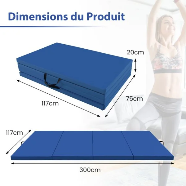 Tapis de Gymnastique Pliable à 4 Plis avec Poignées Tapis en cuir PU avec Attaches Auto-Agrippantes Entaînements de Base 9 Couleurs au Choix
