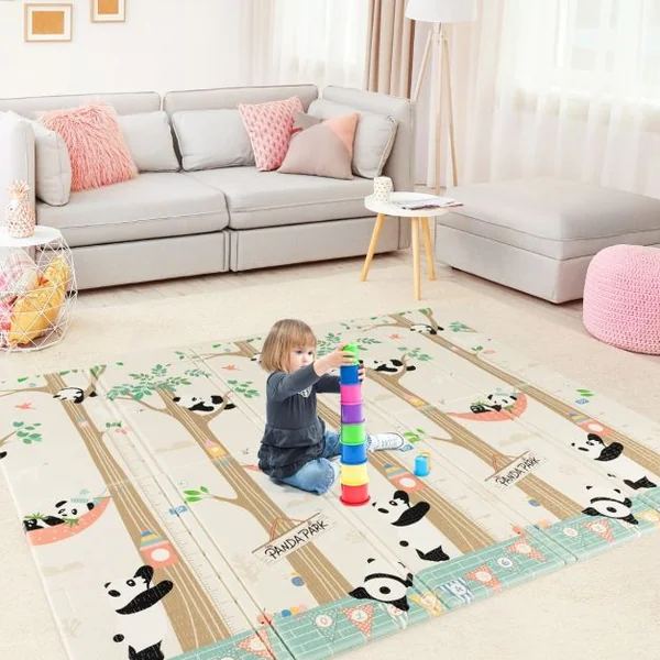 Tapis de Jeu Pliable pour Bébé 200 x 180 Cm Tapis de Sol Extra Large avec Sac de Transport pour Intérieur et Extérieur Tapis de Jeu D'activité Multicolore