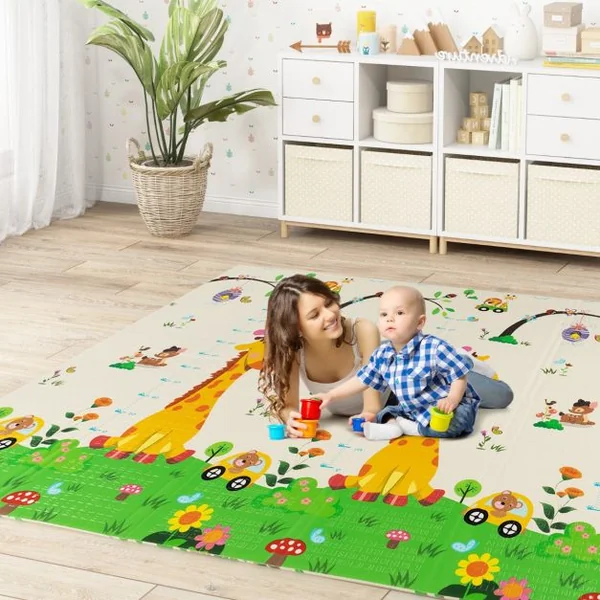 Tapis de Jeu Pliable pour Bébé 200 x 180 Cm Tapis de Sol Extra Large avec Sac de Transport pour Intérieur et Extérieur Tapis de Jeu D'activité Multicolore