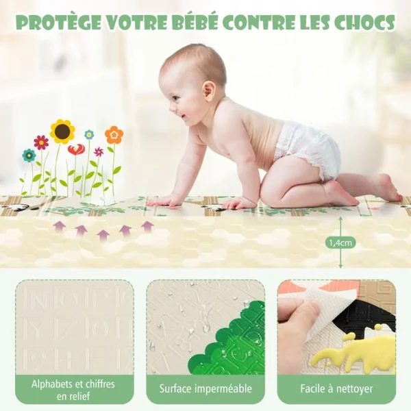 Tapis de Jeu Pliable pour Bébé 200 x 180 Cm Tapis de Sol Extra Large avec Sac de Transport pour Intérieur et Extérieur Tapis de Jeu D'activité Multicolore