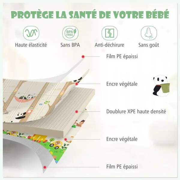 Tapis de Jeu Pliable pour Bébé 200 x 180 Cm Tapis de Sol Extra Large avec Sac de Transport pour Intérieur et Extérieur Tapis de Jeu D'activité Multicolore