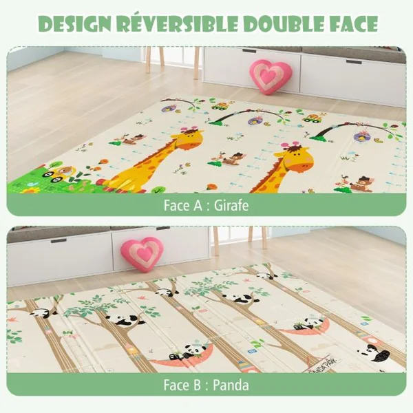 Tapis de Jeu Pliable pour Bébé 200 x 180 Cm Tapis de Sol Extra Large avec Sac de Transport pour Intérieur et Extérieur Tapis de Jeu D'activité Multicolore