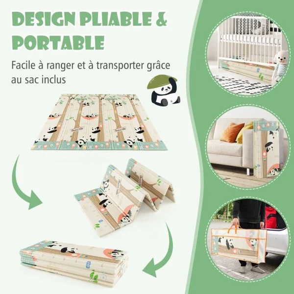 Tapis de Jeu Pliable pour Bébé 200 x 180 Cm Tapis de Sol Extra Large avec Sac de Transport pour Intérieur et Extérieur Tapis de Jeu D'activité Multicolore