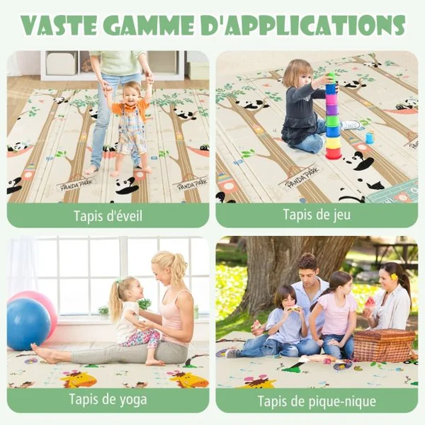 Tapis de Jeu Pliable pour Bébé 200 x 180 Cm Tapis de Sol Extra Large avec Sac de Transport pour Intérieur et Extérieur Tapis de Jeu D'activité Multicolore