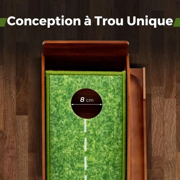 Tapis de Putting Entraînement Golf de 274 cm Golf Putting Piste de Retour Automatique de Balle avec 1 Trou Ligne Directrice 3 Balles de Golf