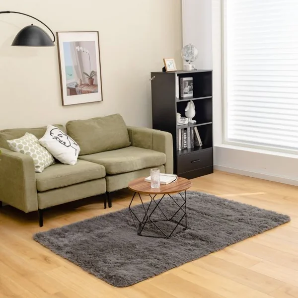 Tapis de Salon Shaggy 180 x 120 CM Peluche en Fibre de Polypropylène Souple Tapis Antidérapante Gris Foncé