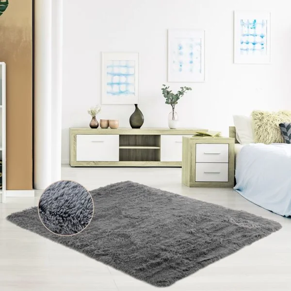 Tapis de Salon Shaggy 180 x 120 CM Peluche en Fibre de Polypropylène Souple Tapis Antidérapante Gris Foncé