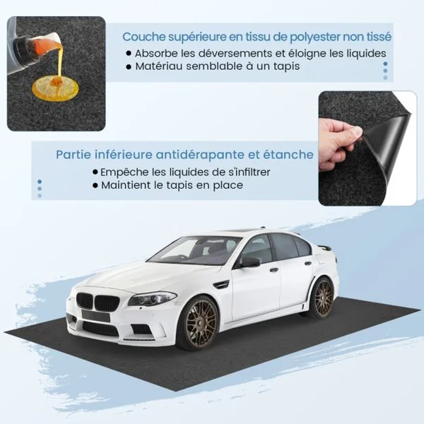 Tapis de Sol pour Garage Tapis de Stationnement Absorbant Tapis de Sol Réutilisable et Lavable Support Antidérapant et Imperméable avec Ruban Adhésif