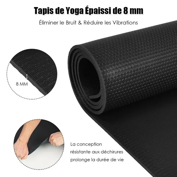 Tapis de Yoga 8 mm D'épaisseur Antidérapant Double Face Tapis de Sport Fitness Anti-usure Haute Densité Violet