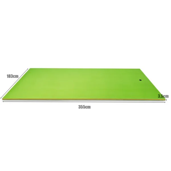 Tapis Flottant de Piscine 355 x 183 CM Matelas Flottant d’Eau 4-6 Personnes 3 Couches Mousse XPE Résistant Charge 400 KG Vert