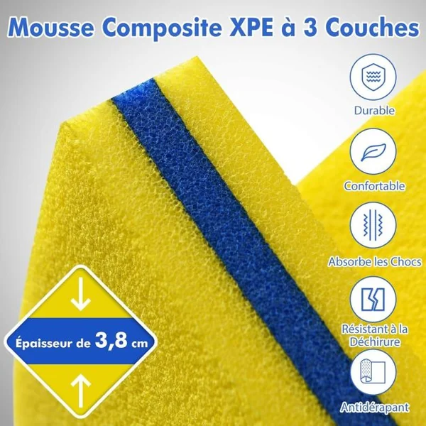 Tapis Flottant d’Eau en Mousse XPE Résistant aux Déchirures Matelas Flottant avec Oreiller Roulant & Cordon Élastique Coussin Flottant Jaune