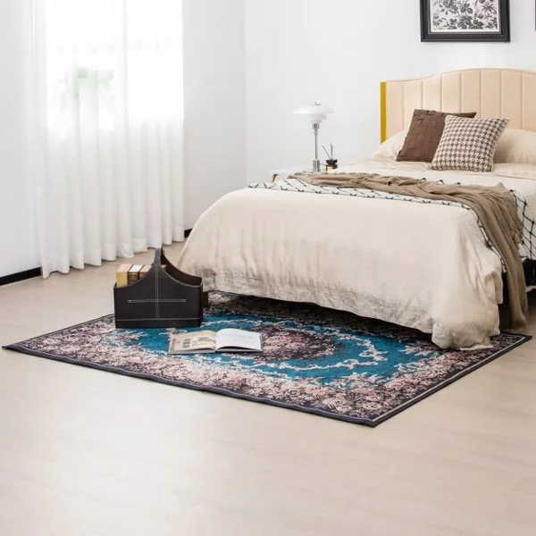 Tapis Imprimé en Velours Doré Diamant Surface Anti-bouloche et Dessous Antidérapant Tapis Traditionnel