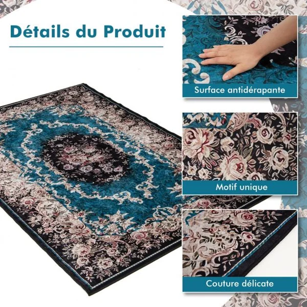 Tapis Imprimé en Velours Doré Diamant Surface Anti-bouloche et Dessous Antidérapant Tapis Traditionnel