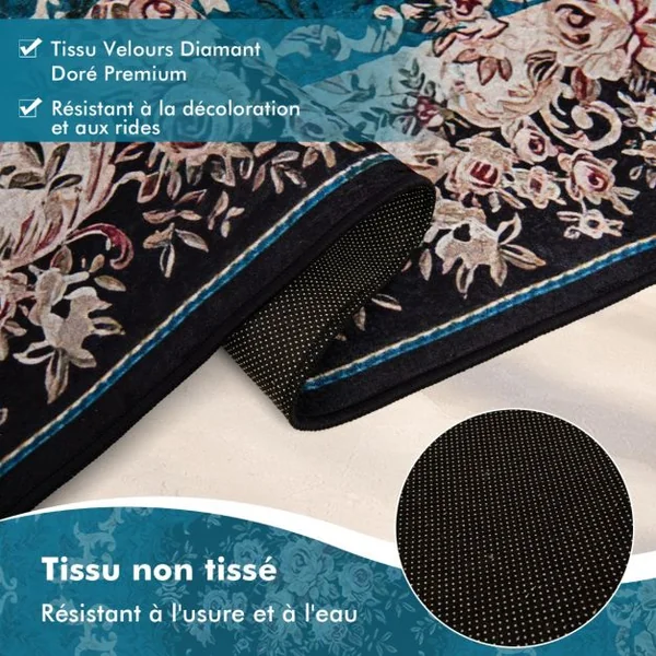 Tapis Imprimé en Velours Doré Diamant Surface Anti-bouloche et Dessous Antidérapant Tapis Traditionnel